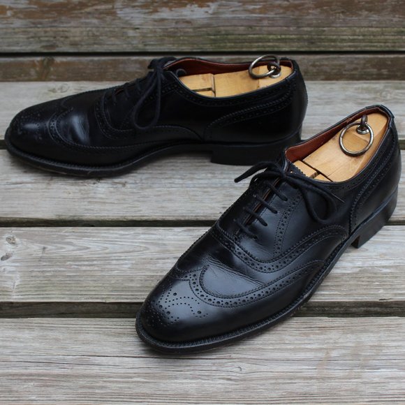 Vintage 80s Black Calfskin Leather Wingtips, Dack's Canada, Men's 8.5 B (Narrow) - Picture 12 of 12